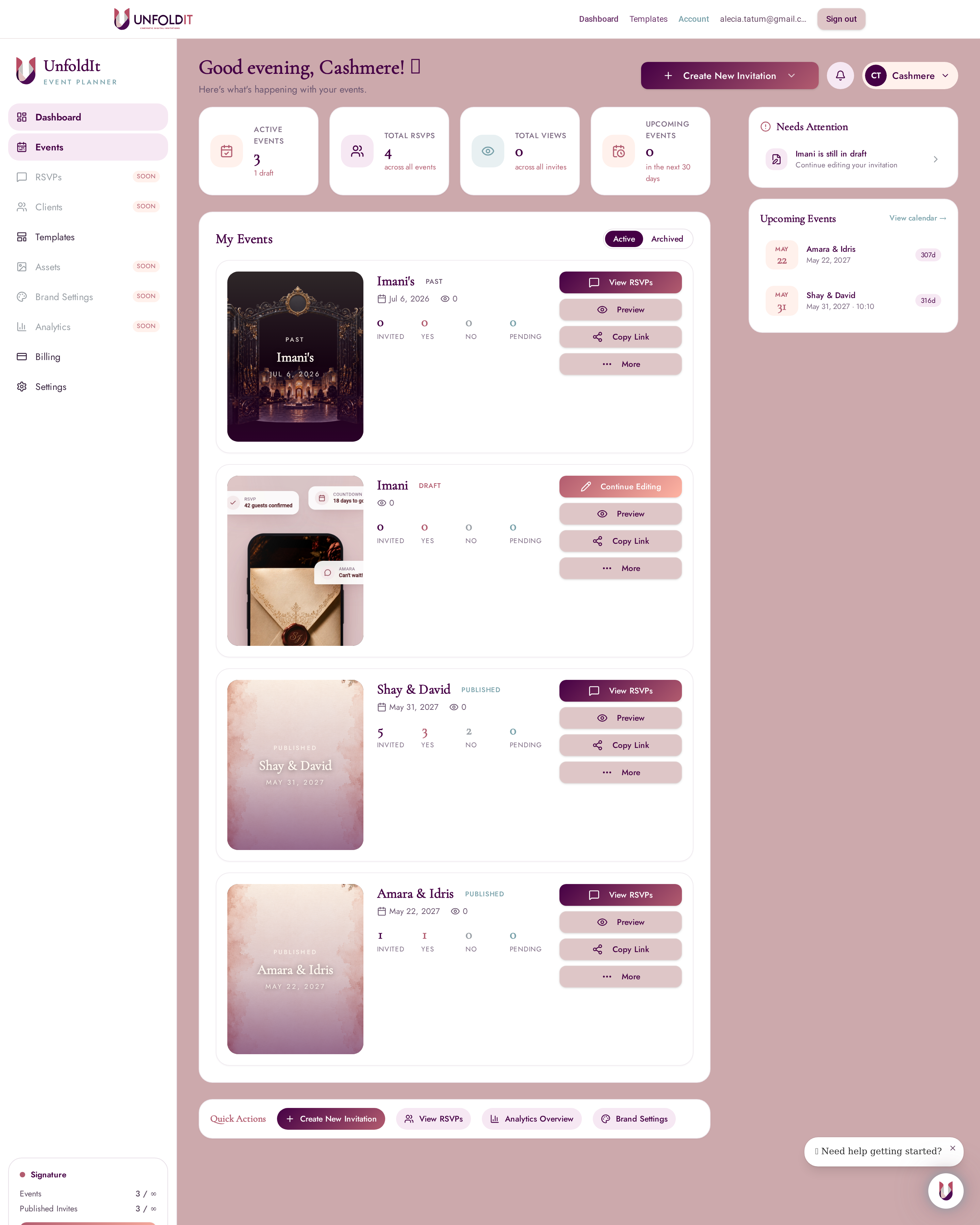 UnfoldIT planner dashboard